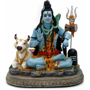 alikiki Indian God Lord Shiva Statue - Gifts for Indian Hindu 6.7" H Shiva Idol W/Cow Indian Return Gifts Yoga Studio Meditation Room Spiritual Decor Home Office Mandir Altar Pooja Item