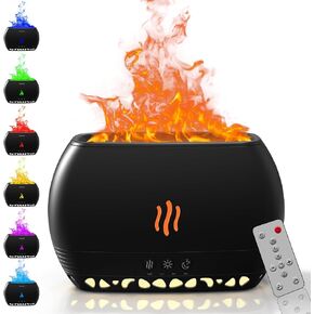 Essential Oil Diffuser,Flame Aroma Humidifier 350ml,RGBW Flame Adjustable Brightness, Light Effect, Silent,White Noise,Auto Off,Gifts(Black)