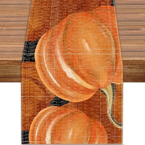 Fall Watercolor Orange Pumpkins Table Runner Black, Thanksgiving Seasonal Autumn Harvest Holiday Table Decoration for Farmhouse Kitchen Dinning Indoor Home Party Decor 13x72inch