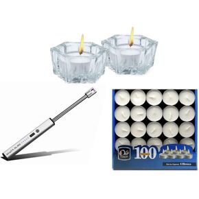 Judaica Place Travel Shabbat Candle Lighting Set Tealights Crystal Holders Lighter 3 Piece Set