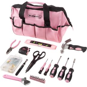 Stalwart - 75-HT4095 Tool Kit - 123 Pink Heat-Treatedpiece with Carrying Bag - Essential Steel Hand Tool & Repair Set For Apartments, Dorm, Homeowners