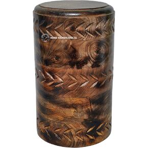 Round Wooden Engraved Urns for Human Ashes Adult - Wooden Box Rosewood Cremation Urns for Ashes - Burial Urns - Funeral Urns Large (10 x 6 x 6 Inches, Antique 1)
