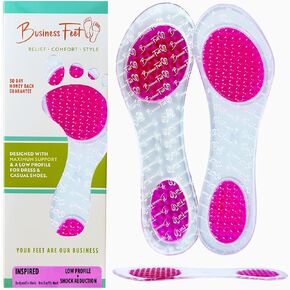 Inspired! Clear Thin Gel Inserts for Heels Designed by Business Feet® Inserts for Flats Cushioning Gel Full Foot Pads with Adhesive Womens Shoes Dress Stillettos Insoles for High Heels