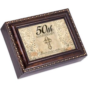 Cottage Garden 50th Anniversary Celebrate Burlwood Rope Trim Jewelry Music Box Plays Amazing Grace