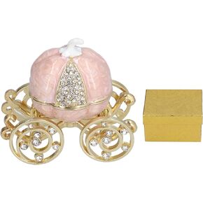Tomotato Pumpkin Carriage Trinket Jewelry Box,White Golden Pumpkin Carriage Shape Rhinestone Storage Box for Jewelry Collection Table Home Decor
