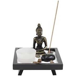 Zen Garden Tabletop Thai Buddha with Sand Rock Candle Holder Incense Burner Gift & Home Decor G16225