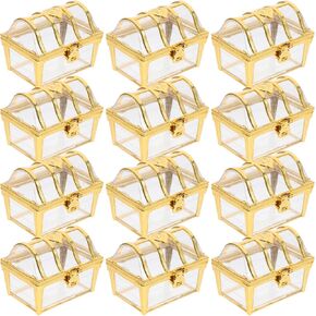 Treasure Chest Candy Boxes, 12pcs Plastic Wedding Favor Boxes Clear Jars Candy Storage Boxes Boxes Container for Wedding Baby Shower Birthday Party Golden