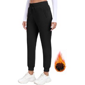 MoFiz Women's Fleece Lined Joggers Hiking Pants High Waisted Thermal Outdoor Sweatpants for Women with Zipper Pockets