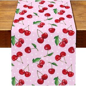 Vohado Red Cherry Table Runner Fruit Tropical Birthday Party Decoration Dining Room Home Kitchen Island Decor