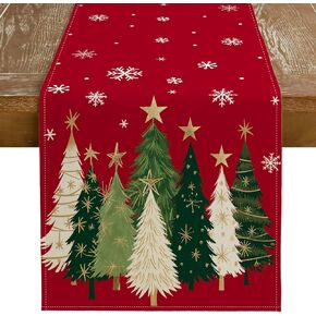 GEEORY Christmas Table Runner 13x72 Inch, Xmas Trees Snowflakes Winter Holiday Decorative Farmhouse Table Decorations for Kitchen Dinning, Indoor Outdoor Dinner Party Decor (Red) GT150-72