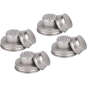Mason Jar Shaker Lids Caps for Cocktail,Dredge Flour,Mix Spices,Sugar, Salt, Peppers and More or Shake Drinks Cocktail-Fits 70mm Regular Mouth Mason Jar Canning Jar 4 Pack of 304 Stainless Steel