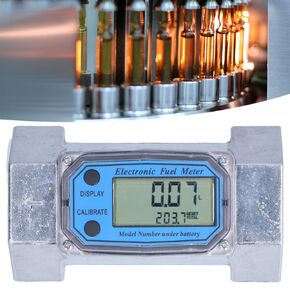 Turbine Meter, 2in Electronic Digital Flowmeter, 35-200L/Min Liquid Water Gas Oil Flowmeter with Digital LCD Display, Portable for Transportation and Commerce