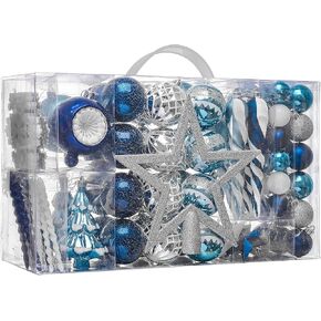 Valery Madelyn Christmas Ornaments Set, 100ct Navy Blue and Silver Shatterproof Christmas Tree Decorations Ball Ornaments Bulk, Winter Wonderland Hanging Ornaments for Xmas Trees Holiday Decor