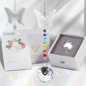 Thank You Gift for Women 40mm Crystal Ball Hanging Ornament, Rainbow Maker Appreciation Gift Unique Grateful Gift Modern SunCatcher Gratitude Gift for Mom Teacher Friend Mentor Gift, Butterfly