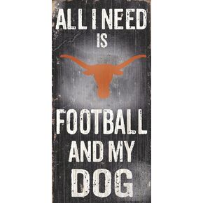 Fan Creations Texas Longhorns College University NCAA Team Logo Garage Home Office Room Wood Sign with Hanging Rope - All I Need is Football and My Dog
