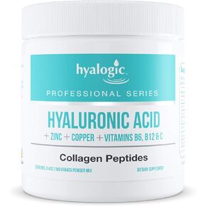 Hyalogic Collagen Peptides Powder with Hyaluronic Acid HA for Skin & Joint Care - Pure Hydrolyzed Bovine Type 1 & 3 Collagen Powder - Contains Zinc & Vitamins B6, B12 & C (6.4 oz)