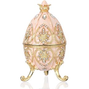 Hipiwe Vintage Jewelry Box with Hinged Lid, Mini Metal Trinket Organizer Enameled Decorative Jewelry Case, Small Treasure Chest Box Ring Holder Faberge Egg Shaped Jewelry Gift Box for Women