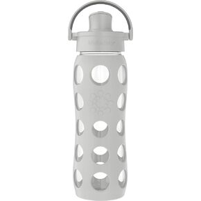 Lifefactory 22-Ounce Active Flip Cap Glass Water Bottle, 22oz, Cool Grey