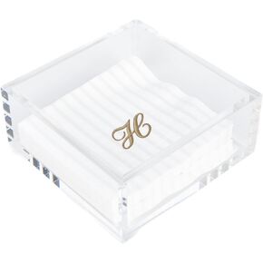 Rebecca Luxurious- Luncheon Napkin Holder for Table, Kitchen, Bathroom, Clear Modern Acrylic Square Tray, Versatile Snack, Party, Food, and Accessory Organizer, Non-Slip Stickers, 7.5" x 7.5" x2.5"