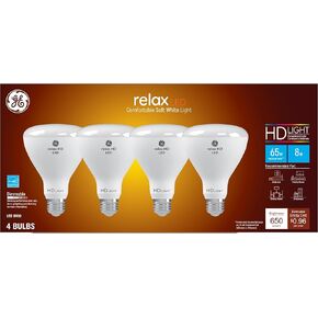 GE Relax LED Light Bulb, 65 Watt, Soft White, BR30 Indoor Floodlight (4 Pack)