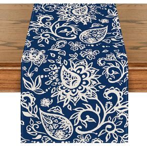 Artoid Mode Blue Floral Paisley Table Runner, Seasonal Spring Kitchen Dining Table Decoration for Home Party Decor 13x72 Inch