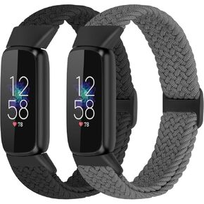 2 Pack Elastic Braided Bands Compatible with Fitbit Luxe Band, Soft Adjustable Nylon Strap Replacement Wristband for Fitbit Luxe/Luxe Special Edition Fitness Tracker Women Men
