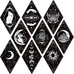 Qunclay 9 Pcs Boho Wall Decor Moon Phases Wall Art Minimalist Wooden Boho Room Decor Gothic Stars and Moon Wall Pediments Rustic Moon Phase Wall Hanging for Bedroom Living Room Farmhouse Decoration
