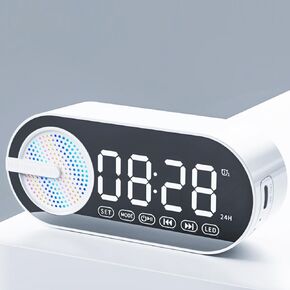 IHAO Portable Wireless Bluetooth Speakers 4 in 1 Multifunctional Soundbox Alarm Clock Mini FM Radio Mirror 4 Hours Playtime Handsfree, Ambient LED Light Speakers for Home, Outdoor, Travel-White