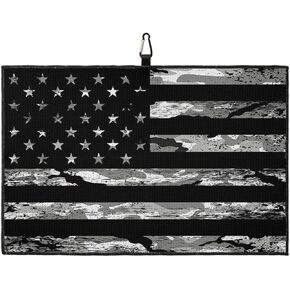 American Flag Golf Towels 24x16in, Decorative Cloth Towel, Absorbent Quick Dry Microfiber Golf Towel Sports Towel 24"x16", Clip On Golf Towel with Carabiner, Independence Day Black Camouflage Flag