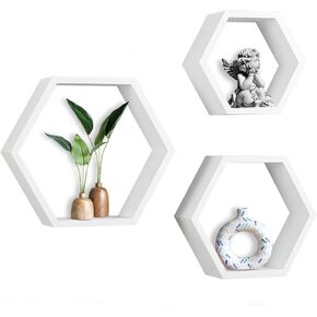 ZGZD White Floating Shelves Honeycomb Shelves Hexagon Wall Organizers Display Hanging Shelf for Room, Kitchen, Office, Set of 3