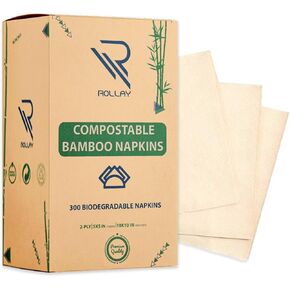 300 Bamboo Cocktail Napkins - 2-Ply Eco-friendly Compostable Napkins Disposable for Home or Commercial Use - 5x5 inch folded Biodegradable Paper Napkins for Dinner and Party, Brown