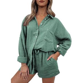 Blansdi 2 Piece Short Lounge Sets For Women Outfits Pajama Sets Summer Button Down Fall Tracksuit with Pockets