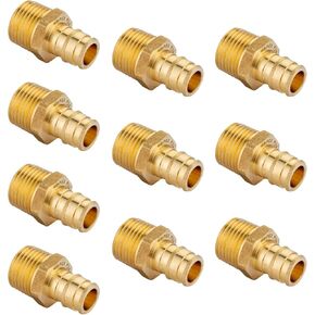 10-Pack EFIELD Pex A Full Flow Expansion 1/2"x 1/2" Male NPT Adapter Brass Fitting ONLY For Pex-A Tubing Connection, ASTM F1960