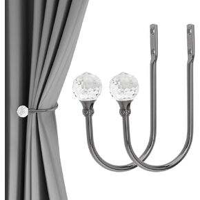 Curtain Holdbacks, 2 Pack Wall Mounted Drapery Tiebacks with Clear Crystal Ball, Window Curtain Hooks Holder for Home Decor (2, Gold)