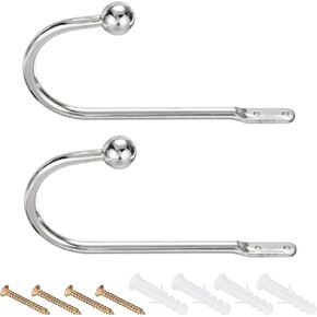 PATIKIL Curtain Holdback, 2 Pack U Shaped Wall Mounted Curtain Tiebacks Screw Hooks Hanger for Drapery Clothes Coats Towels Hats Accessories, Silver