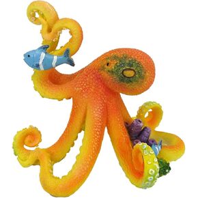 Decorative Deep sea Octopus Statue. Octopus Figurine. Resin Standing Octopus Table Décor. (Orange)