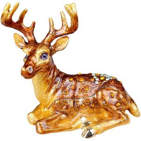 Deer Trinket Box Deer Figurines Hinged Jewelry Boxes Jewelry Ring Box Earrings Organizer Gifts Christmas Home Decor (Brown)