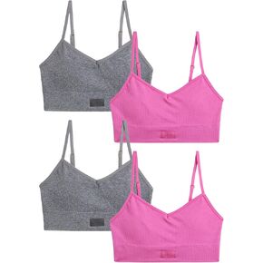 Nicole Miller Girls' Training Bra - 2 Pack/4 Pack Seamless Padded Long Line Cami Bralette - Breathable Bra for Girls (S-XL)