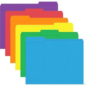 File Folder, PANDRI 120 Pack Colored File Folder, 1/3 Cut Tab, Letter Size, Assorted 6 Colors Filing Folder for Office School Business