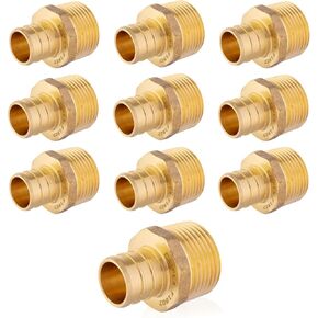 (10-Pack) PEX Fittings, Pex 1/2"x1/2" Male Threaded NPT Adapter, Brass Crimp Fittings, for PEX Tubing Pipe Plumbing, ASTM F1807