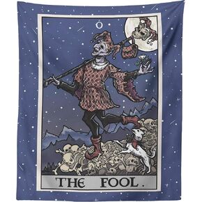 The Fool Tarot Card Tapestry - Court Jester - Gothic Halloween Home Decor Wall Hanging (60" x 50")