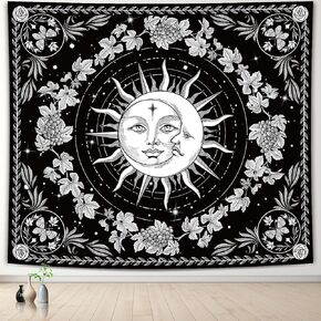 FOEIX Sun and Moon Tapestry for Bedroom Aesthetic Black and White Tapestry Psychedelic Wall Hanging Hippie Spiritual Tapestries for Living room Dorm (51x59 inches)