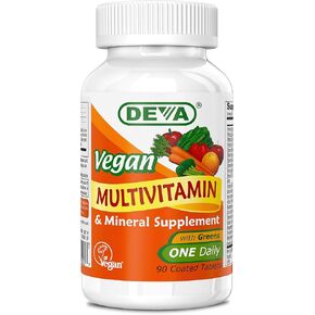Deva Vegan Multivitamin and Mineral Supplement - Once-Per-Day Formula with Greens - Vitamins A, C, D, E, B Complex, High-Potency Formulation for Daily Health and Wellness- 90 Coated Tablets, 1-Pack