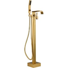 BAGNOLUX Bathtub Faucet Tub Filler Floor Mount Bathroom Faucets Brass Single Handle with Hand Shower (Waterfall Style A, Brushed Brass)