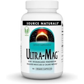 Source Naturals Ultra-Mag, Vegan Dietary Supplement, 5-in1 Bioavailable Magnesium, Relaxes Muscles & Calms Nerves*, Vegan Capsules (90)