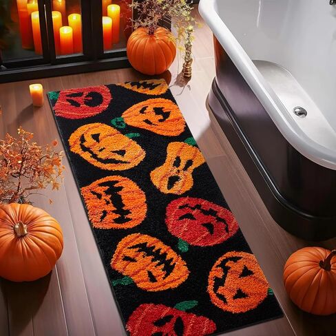 سجادة عداء الحمام للهالوين الخريفية، سجادة غير قابلة للانزلاق، 18 × 45 لطيف برتقالي الخريف ملون، سجادة حمام طويلة جدًا ناعمة، سجادة عداء الهالوين القوطية المخيفة لمدخل المطبخ in Kuwait