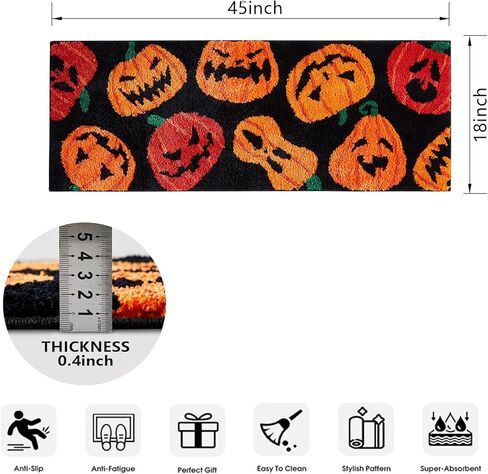 سجادة عداء الحمام للهالوين الخريفية، سجادة غير قابلة للانزلاق، 18 × 45 لطيف برتقالي الخريف ملون، سجادة حمام طويلة جدًا ناعمة، سجادة عداء الهالوين القوطية المخيفة لمدخل المطبخ in Kuwait