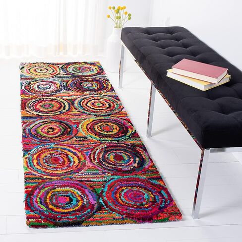 SAFAVIEH Nantucket Collection Runner Rug - 2'3" x 8', Pink & Multi, Handmade Modern Abstract Boho Cotton, Ideal for High Traffic Areas in Living Room, Bedroom (NAN143A) in Saudi Arabia