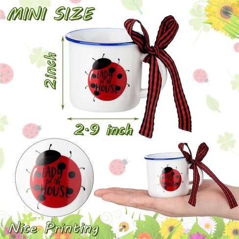 Yookeer 4 Pcs Ladybug Tiered Tray Decor Set Summer Wood Sign Rustic Red Ladybug Decor Mini Wooden Signs Decor Small Mug and Rolling Pins Rustic Table Decoration Ladybird Tiered Tray for Home Kitchen in Saudi Arabia