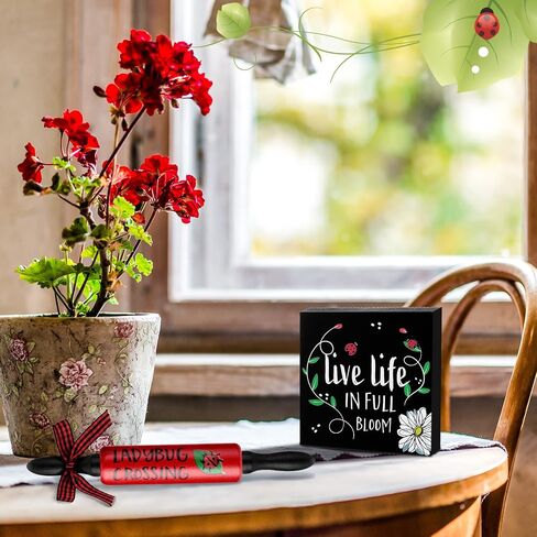 Yookeer 4 Pcs Ladybug Tiered Tray Decor Set Summer Wood Sign Rustic Red Ladybug Decor Mini Wooden Signs Decor Small Mug and Rolling Pins Rustic Table Decoration Ladybird Tiered Tray for Home Kitchen in Saudi Arabia